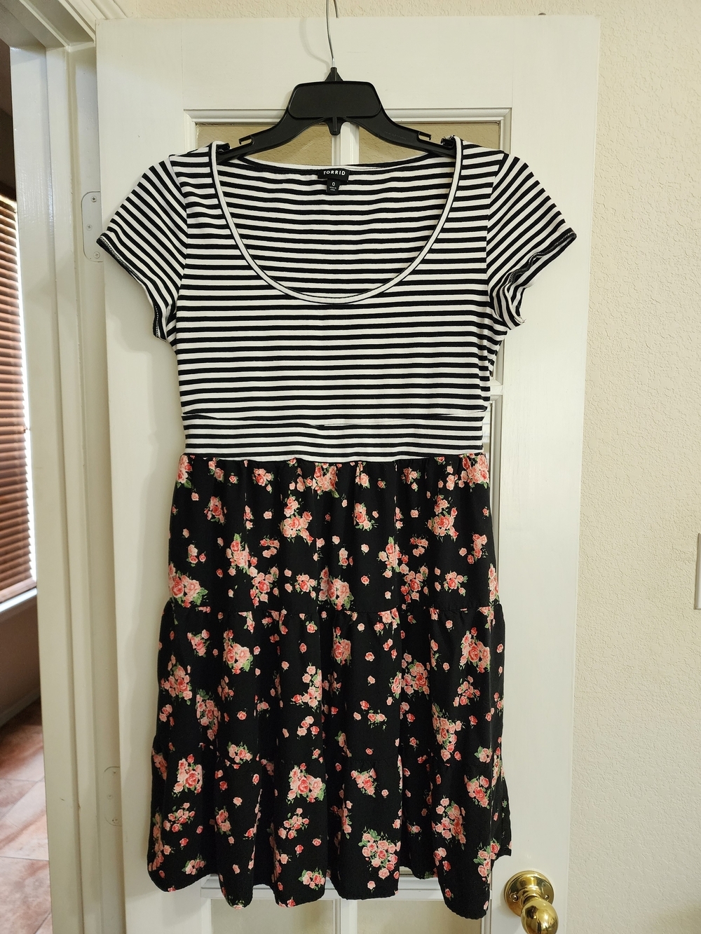 Torrid Size 0 Striped Floral Mixed Media Fit & Flare Dress